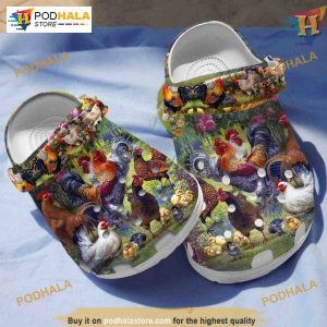 Chicken Art Rooster & Hen Crocs, Floral Design, Perfect for Chicken Fans