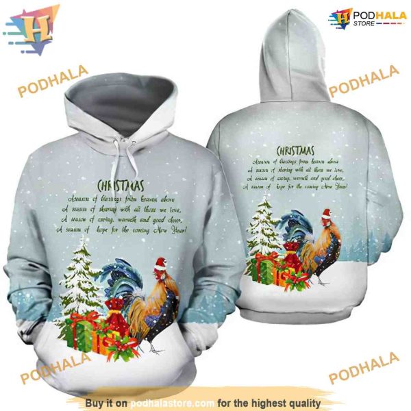 Chicken Background Snow 3D Funny Christmas Hoodie, Xmas Gifts
