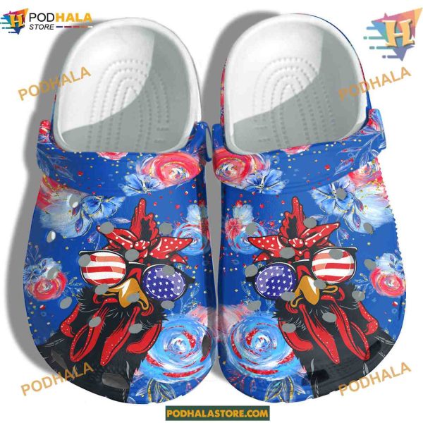 Chicken Flower America Flag Crocs, Funny Crocs for Adults