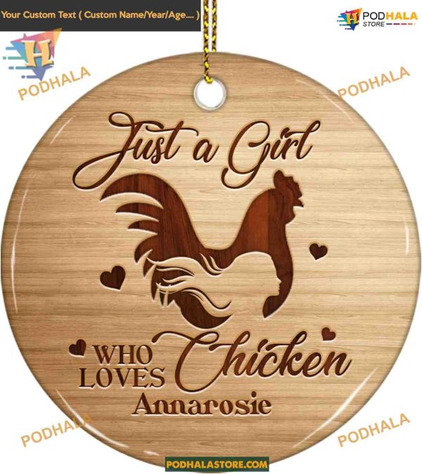 Chicken Girl Christmas Tree Decor, Family Name Ornaments