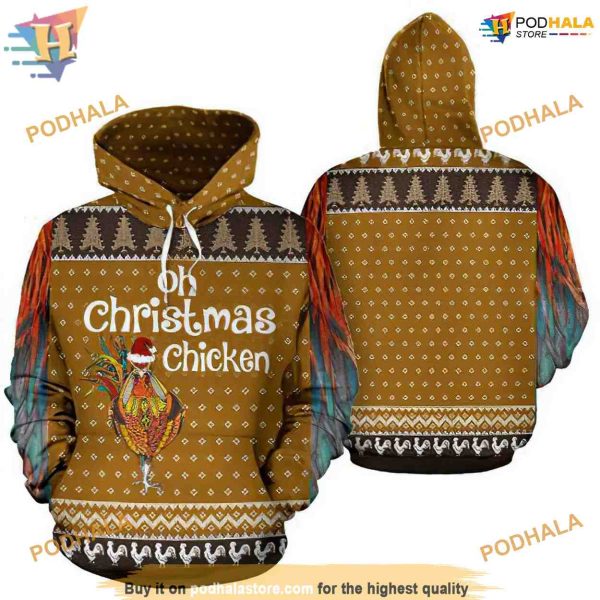 Chicken Oh Pattern On Yellow 3D Funny Christmas Hoodie, Xmas Gifts