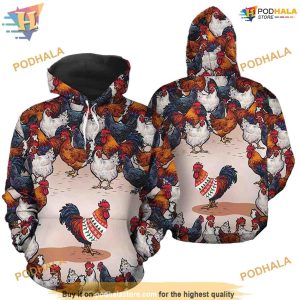 Chicken Pattern 3D Funny Christmas Hoodie, Funny Xmas Gifts