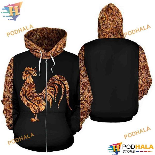 Chicken Wood Pattern Black Funny Christmas Hoodie, Xmas Gifts