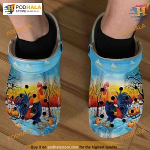 Chicken and Pumpkin Sleigh Crocs, Snowy Design, Halloween Holiday Gift