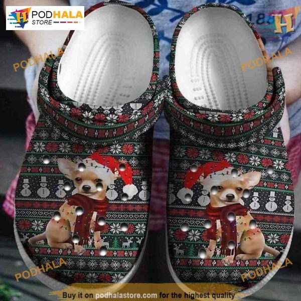 Chihuahua Dog Christmas Knitted Pattern Crocs, Ideal for Dog Lovers