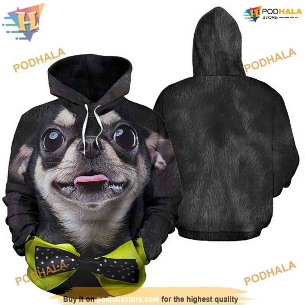 Chihuahua Face 3D Pattern On Black 3D Funny Christmas Hoodie