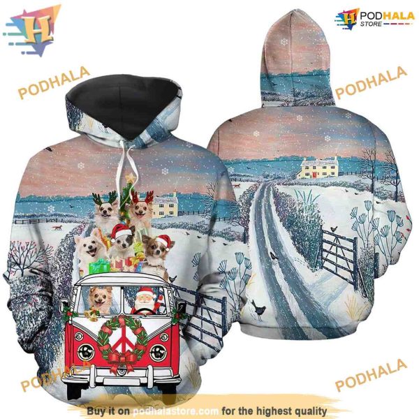Chihuahua Santa 3D Funny Christmas Hoodie, Funny Xmas Gifts