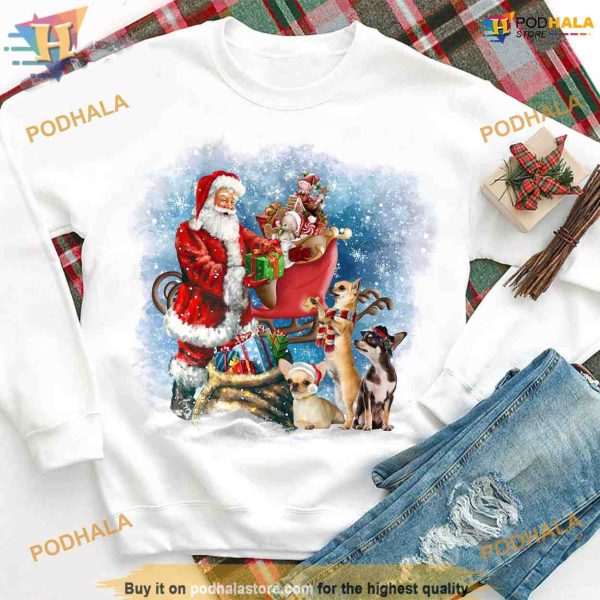 Chihuahua and Santa Xmas Shirt, Adorable Dog Lover’s Holiday Gift