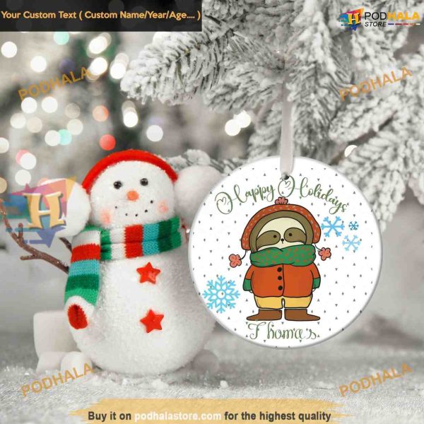 Childs Sloth Personalized Christmas Ornament, Adorable Holiday Keepsake