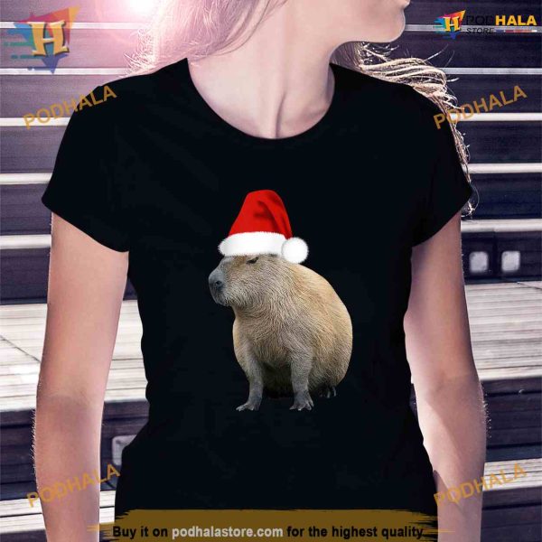 Christmas Capybara Santa Hat Funny Christmas Shirt