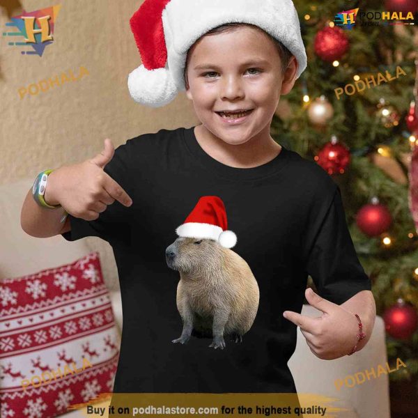 Christmas Capybara Santa Hat Funny Christmas Shirt