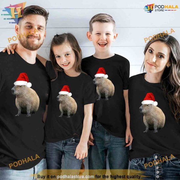 Christmas Capybara Santa Hat Funny Christmas Shirt