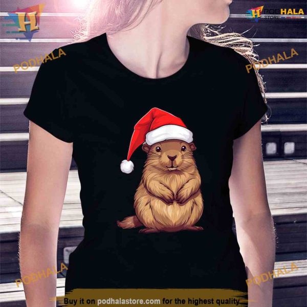 Christmas Capybara Santa Hat Funny Xmas Kids Shirt