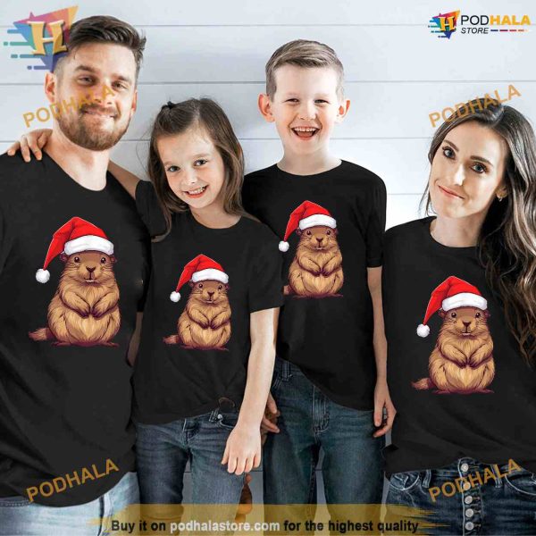 Christmas Capybara Santa Hat Funny Xmas Kids Shirt