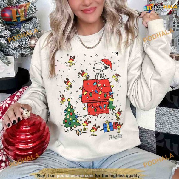 Christmas Cartoon Dog Sweatshirt, Snoopy and Woodstock Shirt, Snoopy and Peanuts Xmas Gift