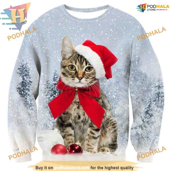 Christmas Cat 3D Print Hoodie, Funny Xmas Gifts