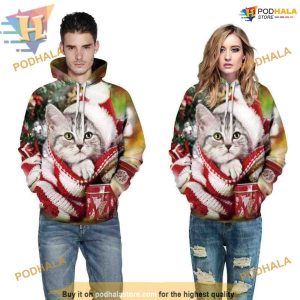 Christmas Cat Santa Claus 3D Hoodie, A Funny Xmas Gifts Highlight