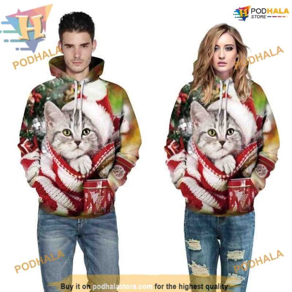 Christmas Cat Santa Claus 3D Hoodie, A Funny Xmas Gifts Highlight