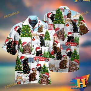 Christmas Cats Aloha Shirt, Santa Claus Hawaiian Shirt