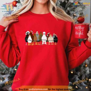 Christmas Chickens Sweatshirt Trendy Santa Hat Animal Farmer Gift 2