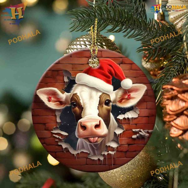Christmas Cow 2023 Ornament, 3D Style Xmas Decor, Family Winter Home Keepsake