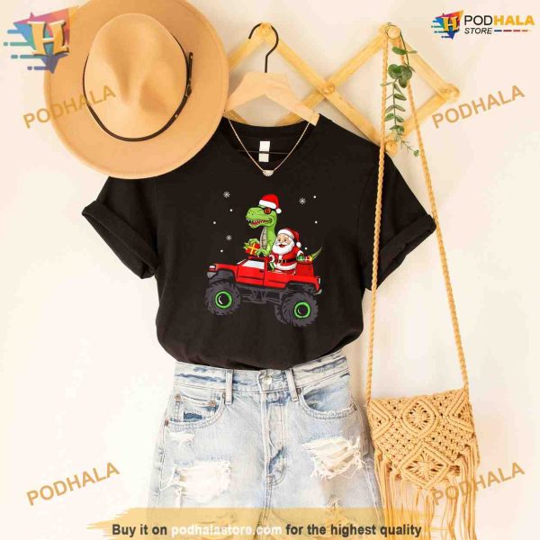 Christmas Family Matching santa truck dinosaur boys kids Shirt Hoodie