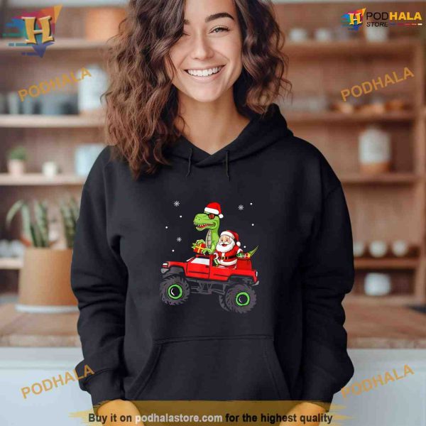 Christmas Family Matching santa truck dinosaur boys kids Shirt Hoodie