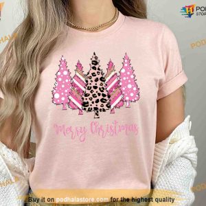 Christmas Leopard Print Pink Trees Shirt Funny Xmas Gifts 2
