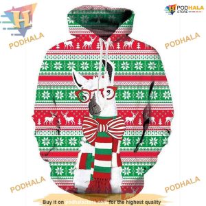 Christmas Llama 3D Printed Hoodie, Funny Christmas Gift