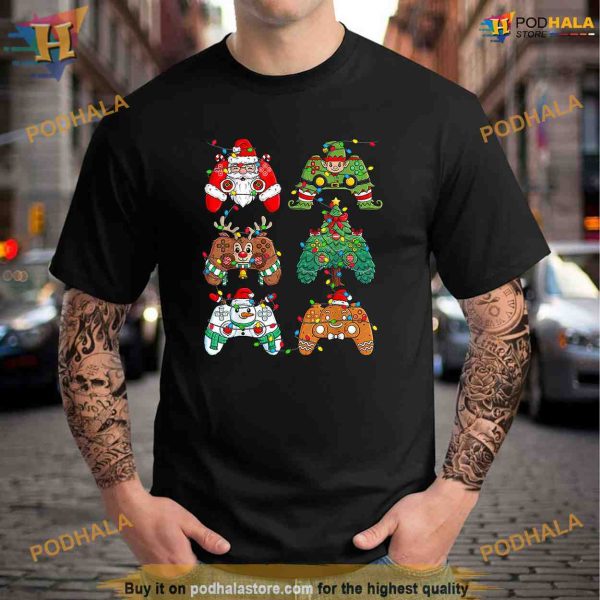 Christmas Santa Elf Lights Gaming Controllers Xmas Boys Kids Shirt Hoodie