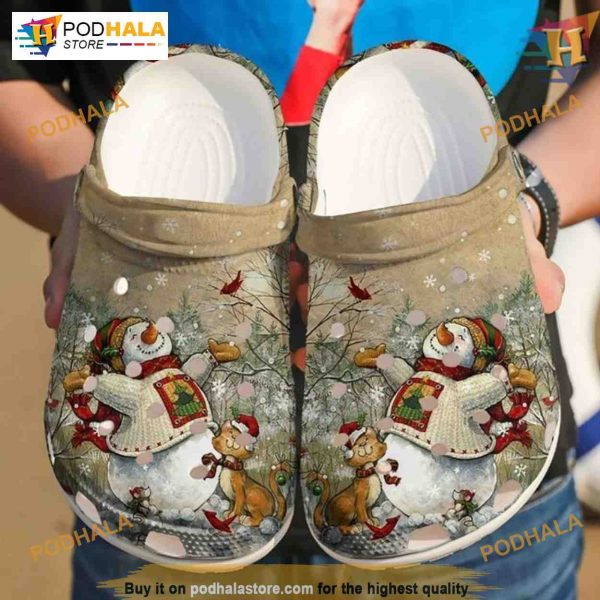 Christmas Snowman With Cat Crocs, Ideal for Cat Lovers