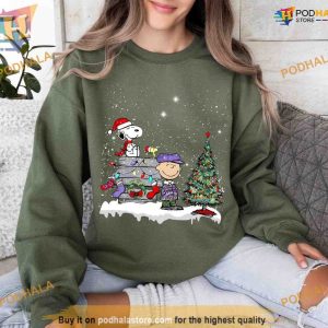 Christmas Tree Hoodie with Charlie and Snoopy Sweatshirt Hoodie Holiday Gift Idea 2