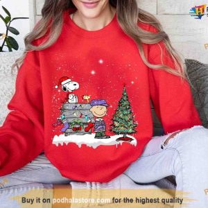 Christmas Tree Hoodie with Charlie and Snoopy Sweatshirt Hoodie Holiday Gift Idea 3