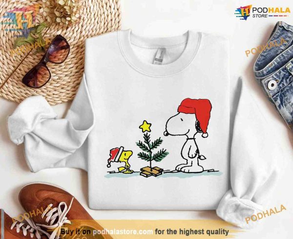 Christmas Tree with Snoopy Woodstock Gang Sweatshirt, Xmas Joy