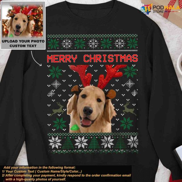 Christmas Ugly Dog Cat Sweatshirt, Custom Pet Face Xmas Hoodie