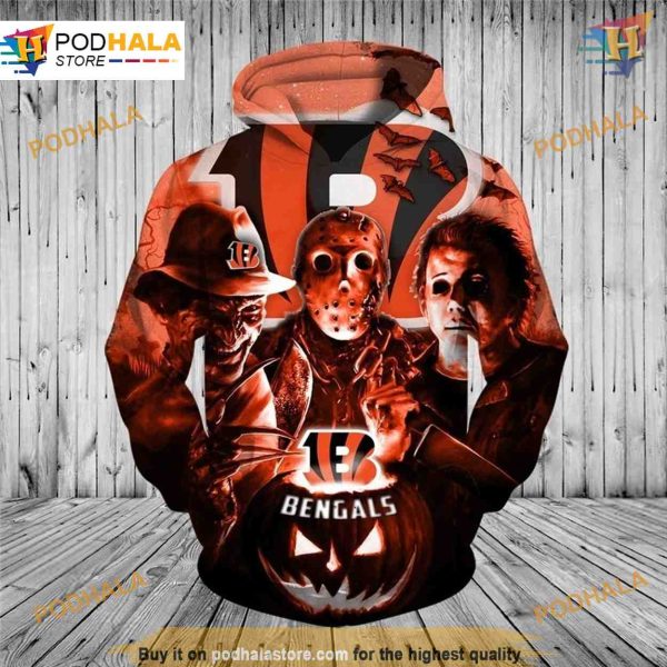 Cincinnati Bengals Halloween Hoodie, 3D Horror Night Pullover, NFL Merchandise