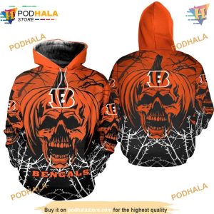 Cincinnati Bengals Pumpkin Skull Hoodie 3D Halloween Print NFL Merchandise 1