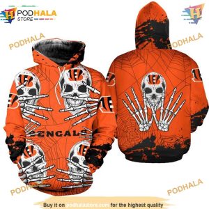 Cincinnati Bengals Skull Hoodie 3D, Halloween Graphic, NFL Cincinnati Merchandise