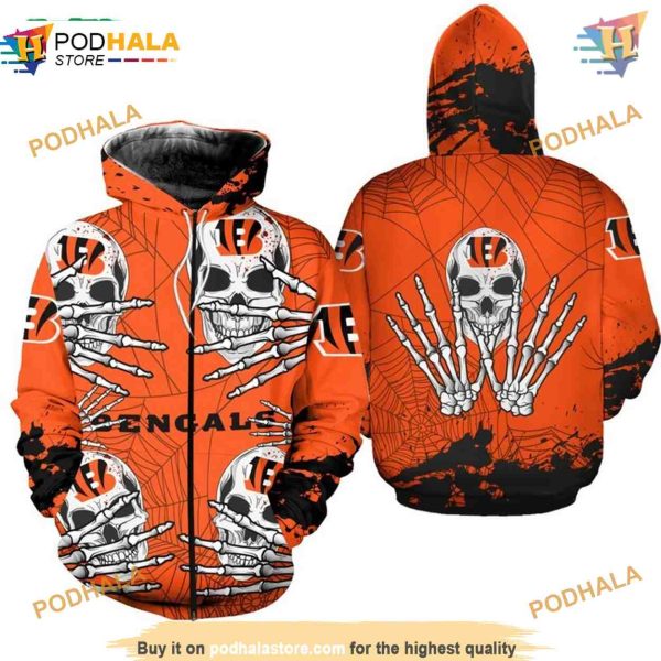 Cincinnati Bengals Skull Hoodie 3D, Halloween Graphic, NFL Cincinnati Merchandise