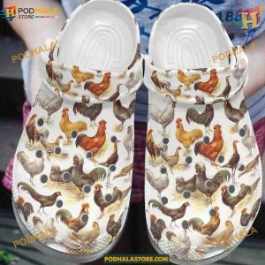Classic Chicken Pattern White Sole Crocs, Timeless Style for All