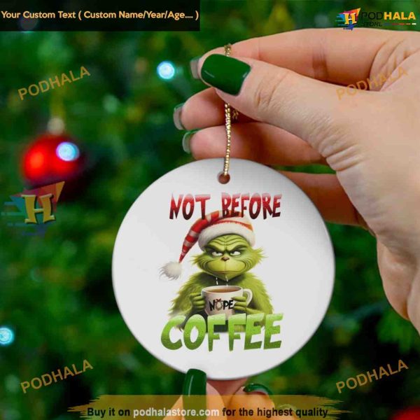 Coffee Lovers’ Grinch Ornament, Grinch Christmas Ornaments for Family