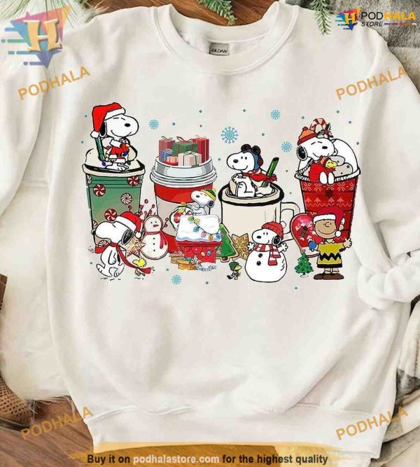 Coffee with Snoopy Peanuts 2D Christmas Hoodie Shirt Sweatshirt, 90s Xmas Gift