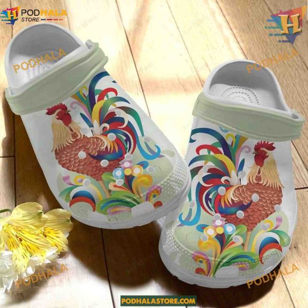 Colorful Chicken Crocs Classic Clogs, Trending Gifts for Poultry Lovers