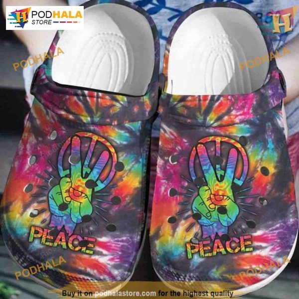 Colorful Peace Symbol Crocs, Hand Peace Shoes, Hippie Sign, Unique Gifts