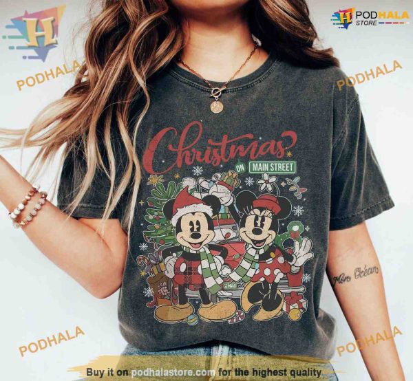 Comfort Colors Main Street Vintage Disney Christmas Shirt, Funny Christmas Gift Ideas