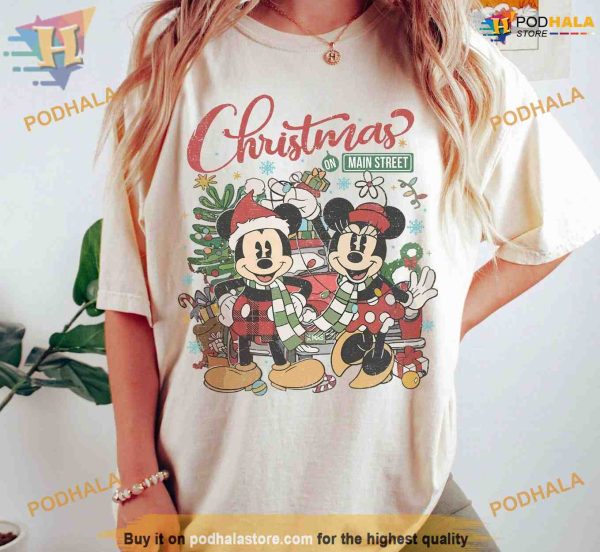 Comfort Colors Main Street Vintage Disney Christmas Shirt, Funny Christmas Gift Ideas