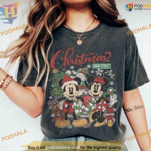 Comfort Colors Vintage Disney Christmas On Main Street Shirt, Matching Family Xmas Shirt