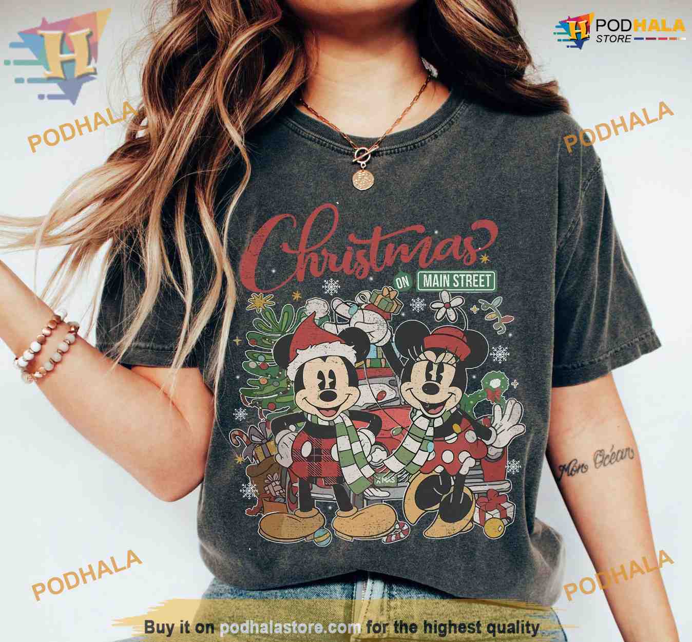 Comfort Colors Vintage Disney Christmas On Main Street Shirt, Matching Family Xmas Shirt