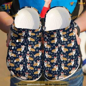 Corgi Dog Christmas Pattern Crocs Shoes, Funny Xmas Gifts for Men & Women