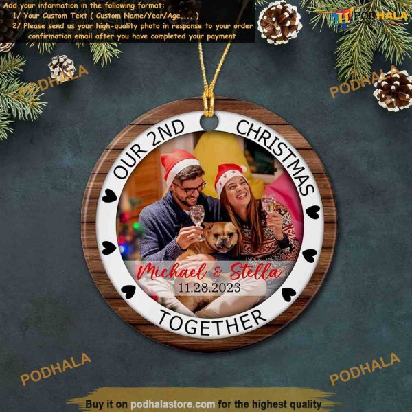 Couple Second Christmas Ceramic Ornament 2023 Custom Photo Keepsake